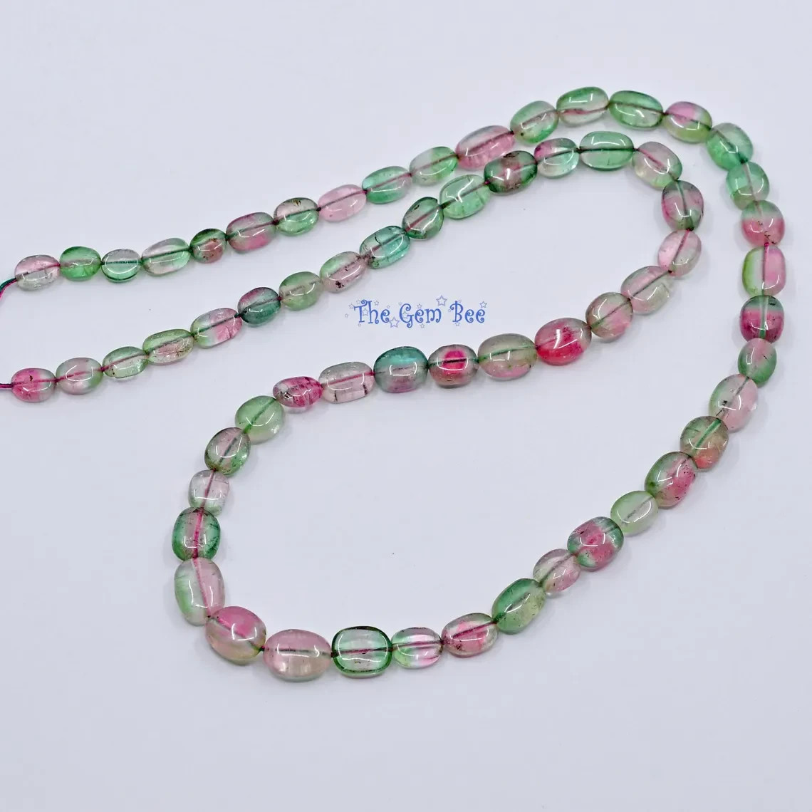 60CT Pink Blue Green Watermelon Bi-color Tourmaline Smooth Nugget Bead 18 inch