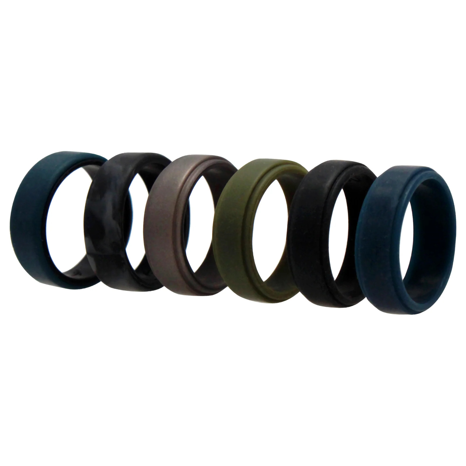 Silicone Wedding 2Layer Beveled 8mm Ring Set - Black-Camo by ROQ for Men - 6 ...