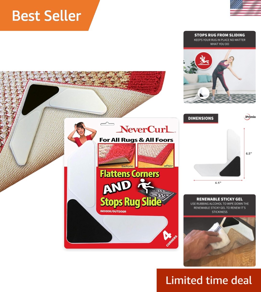 Rug Corner Grippers 4-Pack - Flattens Edges to Hold Rugs in Place - Impedes C...