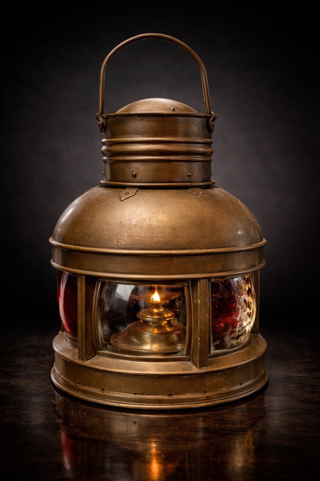 Vintage Brass Ship Lantern PORT Maritime Oil Lamp Nautical Coastal Decor