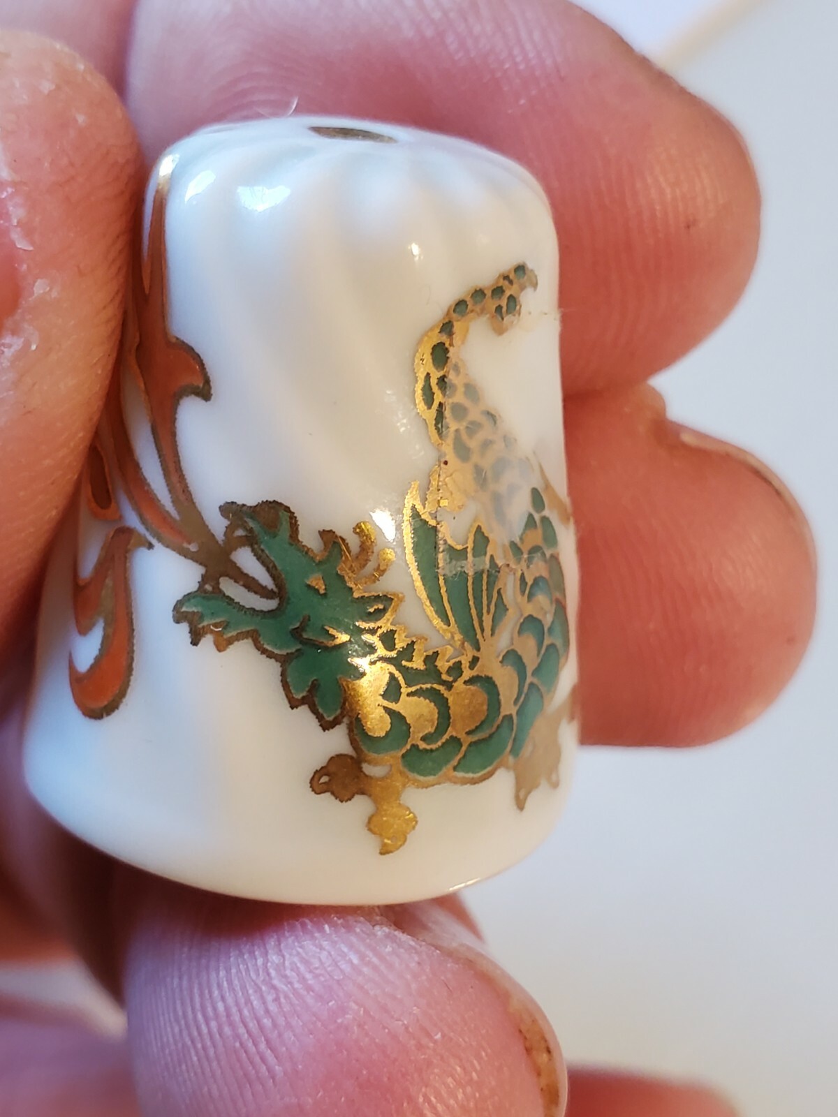 Vintage Thimble Scherzer W Germany Fine Porcelain DRAGON NWT gold gilding box1