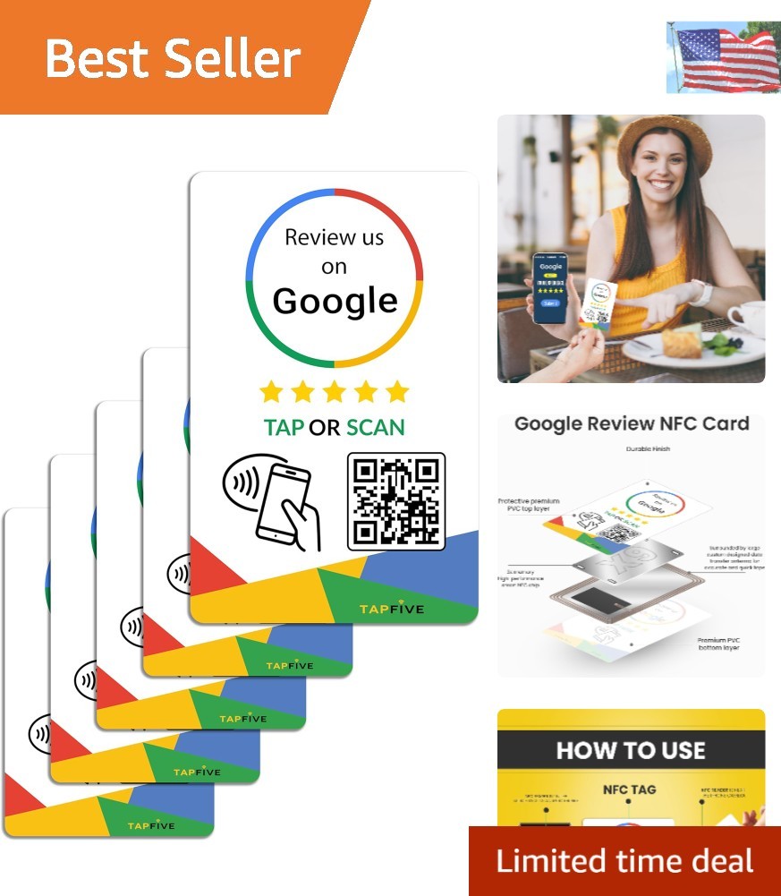Google Review Tap Cards 5-Pack - Instant Reviews, No Monthly Fees, NFC & QR