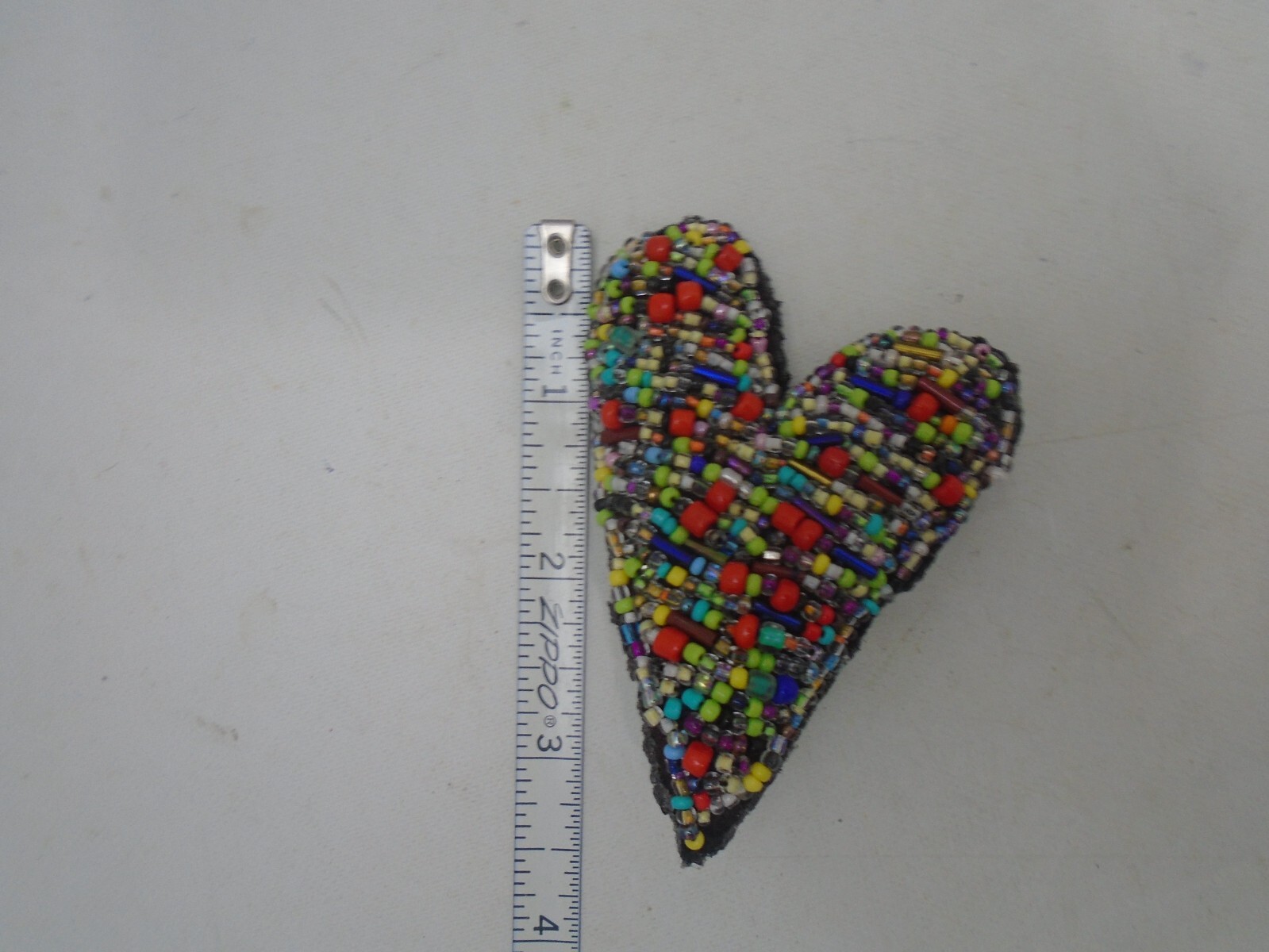Handmade Beaded Multi Coloed Heart Felt Pin Brooch Signed Dated