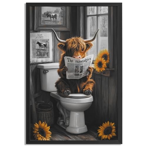 Leeda Framed 12" x 8" Oil Painted Canvas Art Print - Funny 12L" x 8W" Cow1