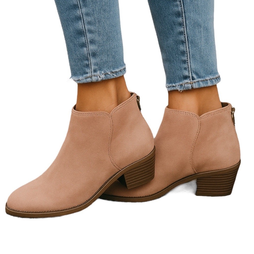 Old Navy Girls Tan Suede Rear Zip Stacked Block Heel Ankle Booties Size 2