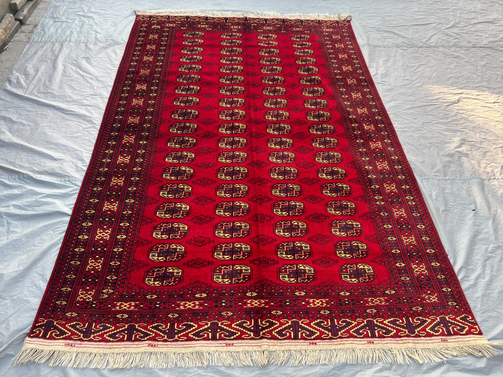6x9 Vintage Turkmen Ersari Hand-Knotted Red Oriental Faded Rug, Living Room Rug