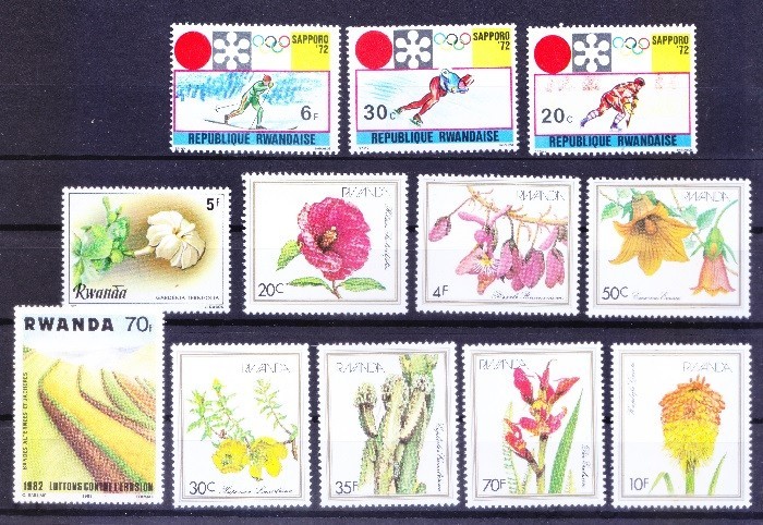 Rwanda MNH Lot, Sunbird, Flowers, Sports, Agriculture
