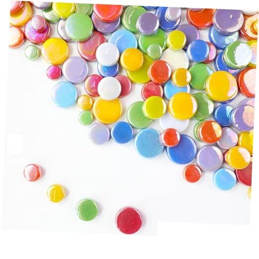 Mosaic Tiles for Crafts, 1.1LB Bulk Mix Round Iridescent Mosaic Glass Pieces 