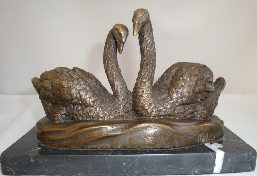 Art Deco Style Statue Sculpture Swan Bird Wildlife Art Nouveau Style Bronze Sign