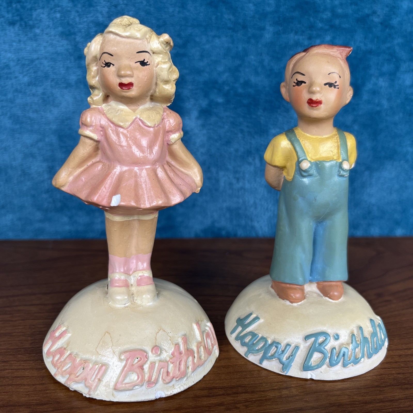 Lot 2 Vintage Happy Birthday R M Murdock Coast Novelty Chalkware Cake Toppers