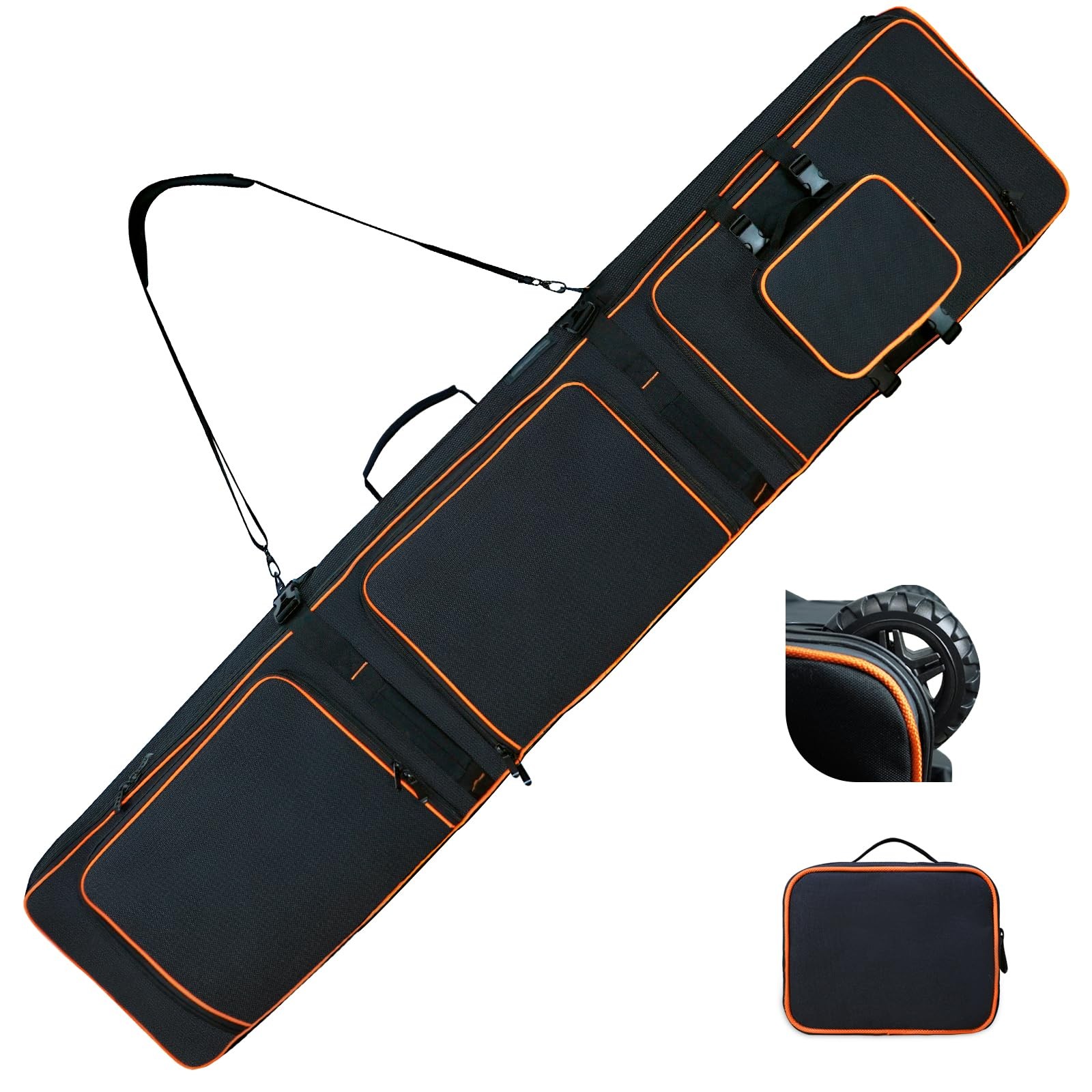 LIWSHWZ Snowboard Bag with Wheels,Fully 64.69“/69.69” X 7.78" X 13.19", Black 