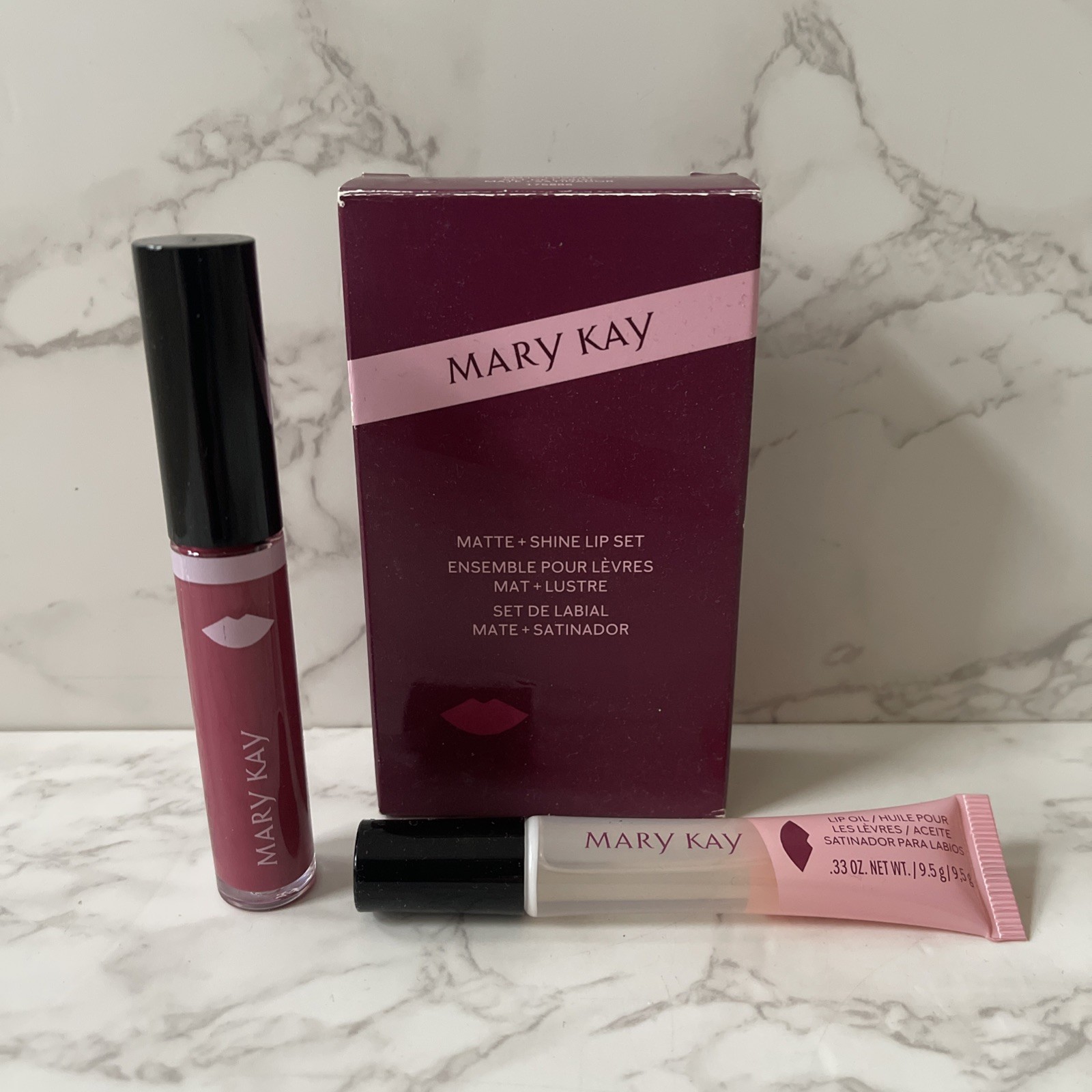 Mary Kay Matte Shine Lip Set Rose Pink Liquid Lipstick & Lip Oil New NOS 175886