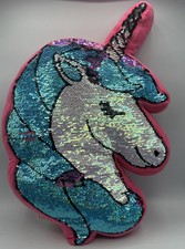 A1 Justice Unicorn Head Pillow Plush, Flip Sequin Color Change
