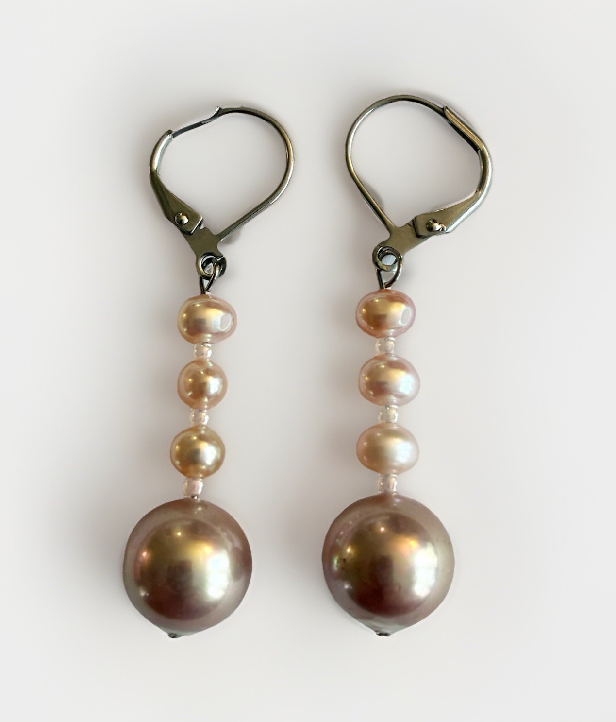 Pink Freshwater Pearl And Shell Pearl Stainless Steel Leverback Earrings