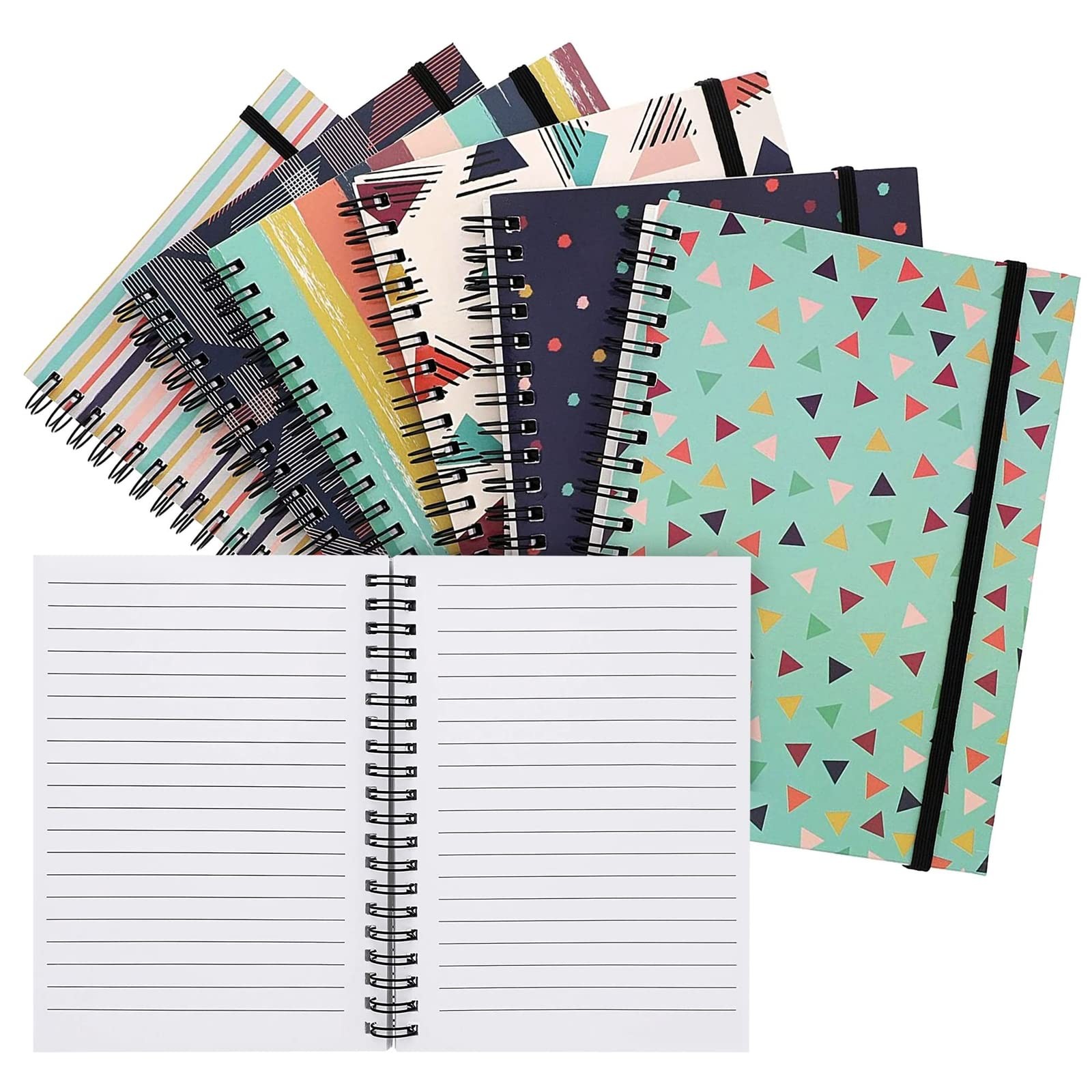 Paper Junkie 6 Pack 5x7 Spiral Notebooks with Pocket - Small Lined Journals... 