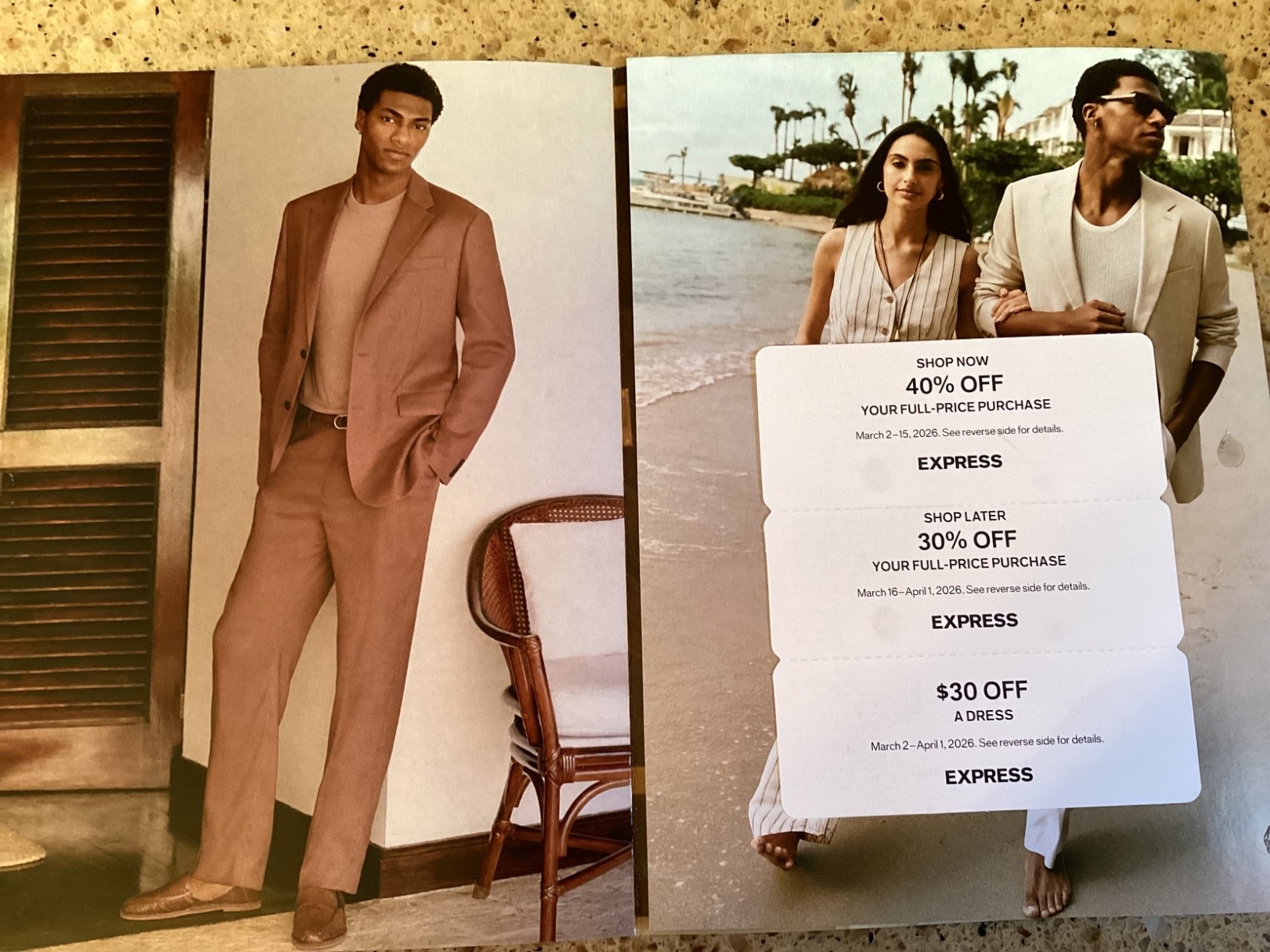 EXPRESS COUPONS~40% OFF 3/2-3/15~30% OFF 3/16-4/1~$30 OFF A DRESS 3/2-4/1