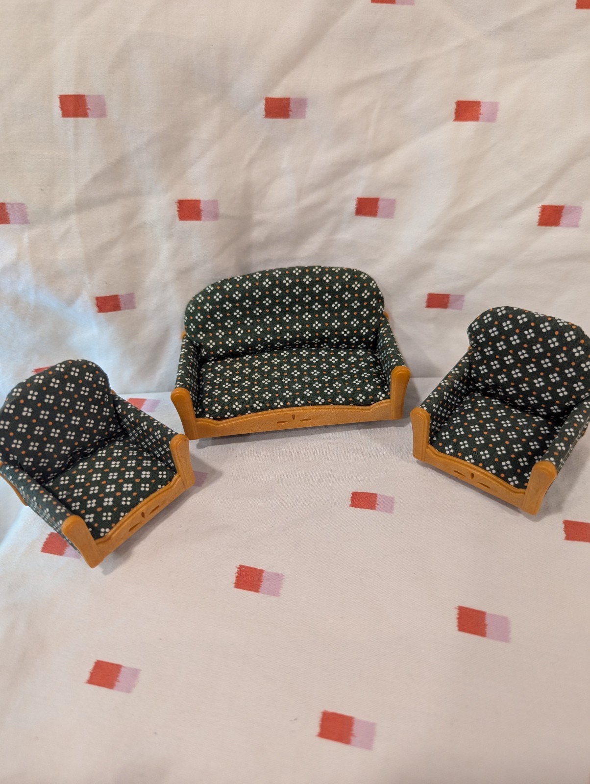 Vintage Sylvanian Families Calico Critters Furniture Set- Couch And Two Chairs