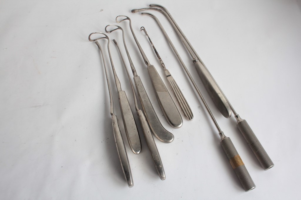 Lot of Antique Medical Instruments: 9 ENT/Surgical Curettes (74134)