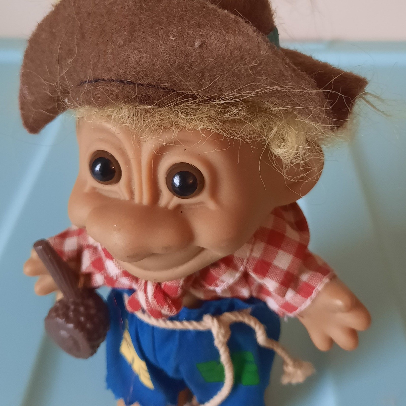 Russ Troll Doll 5" Vintage Medium Scarecrow Yellow Hair Russ Berrie 90s