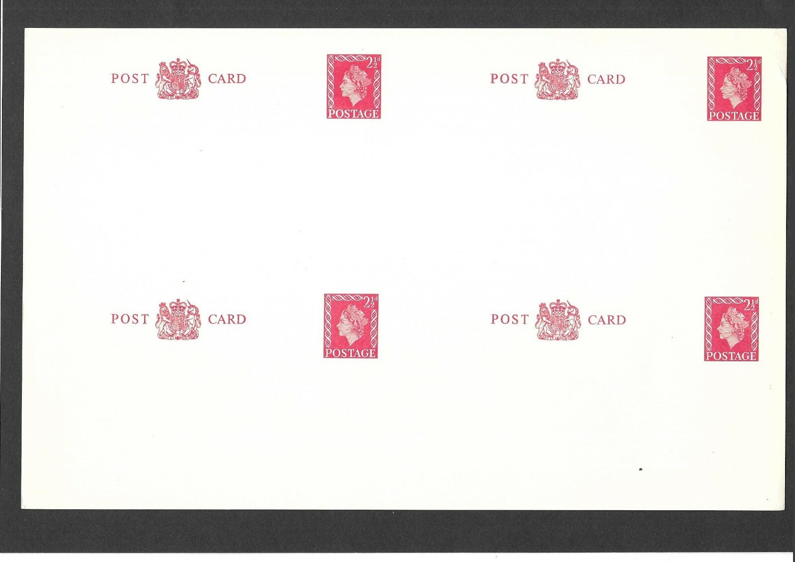 Stationery STO QEII 21/2d carmine Postcard size f H&B CS173 uncut block of four