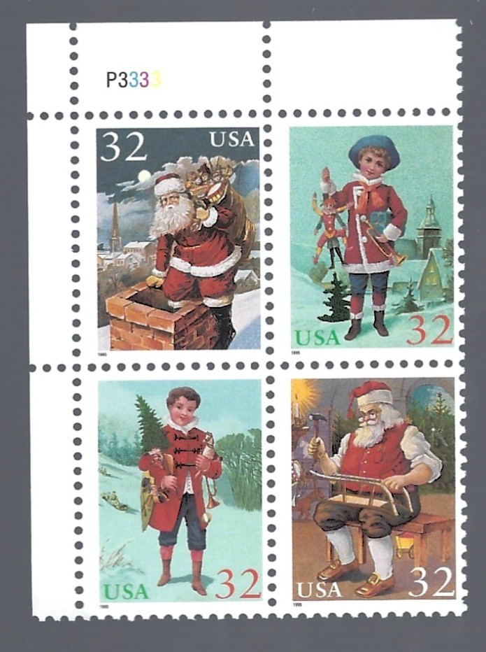 Stamp US 3007a, Christmas 1995, Plate Block, MNH
