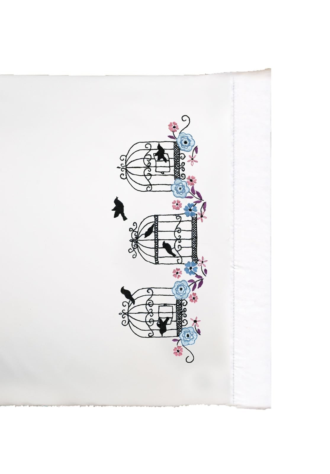 Design Works Crafts T232169 Birdcage Floral 20x30 Stamped Pillowcases Embroidery