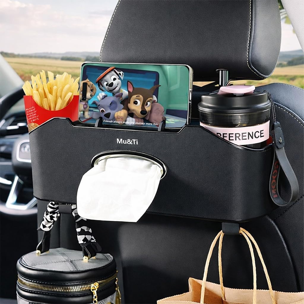 Effortless Car Storage Solution: 4+2 in 1 Organizer with Hooks & Cup Holders