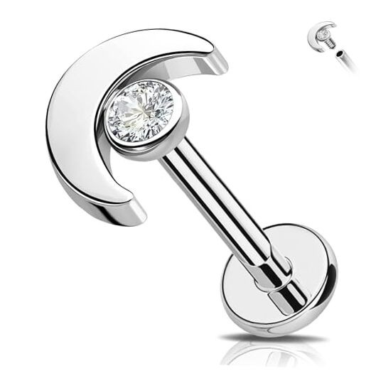  Titanium Cartilage Earring Internally Threaded 16G Moon Helix Piercing 