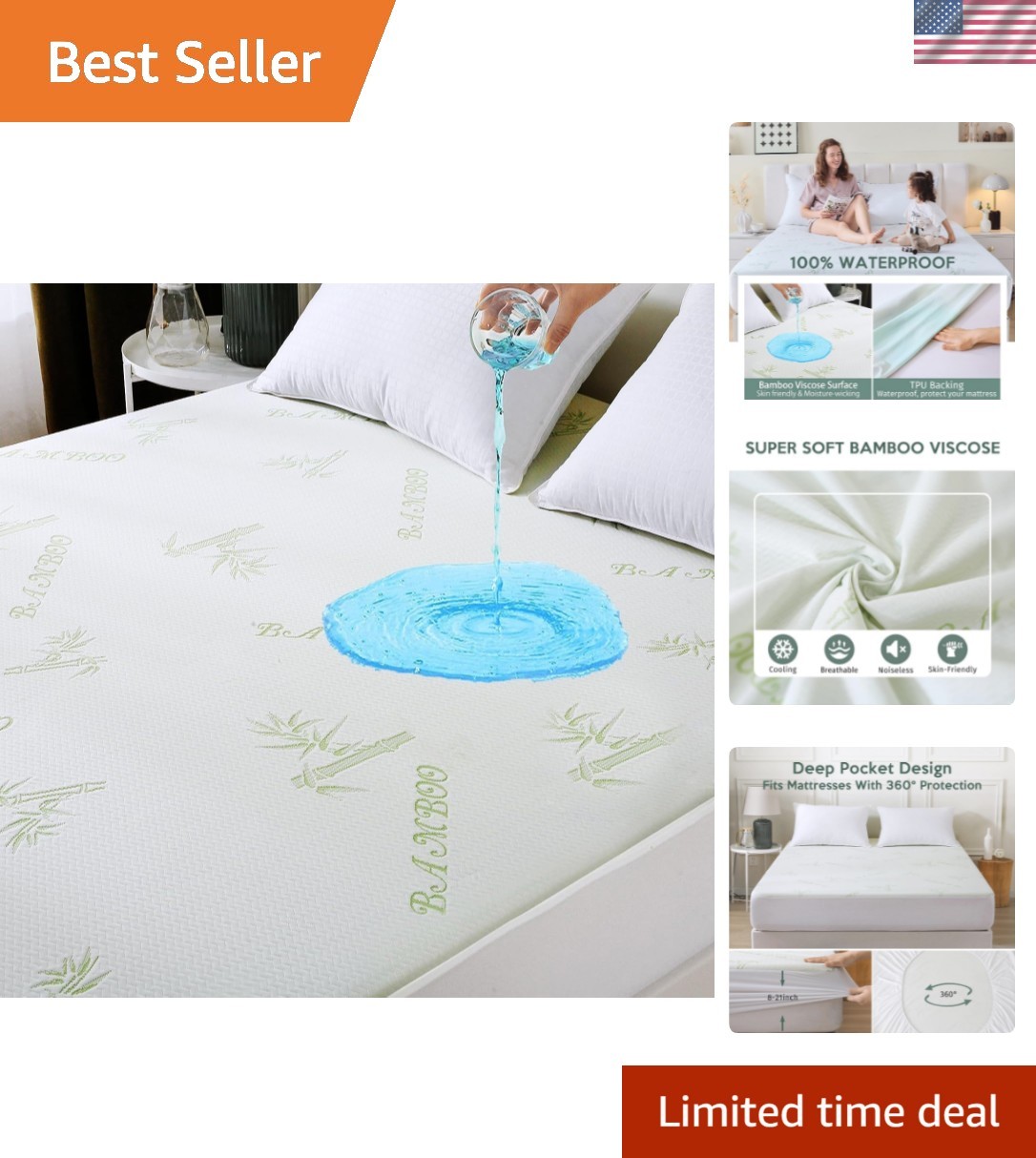 100% Waterproof King Mattress Protector, Breathable Mattress Cover King Size ...