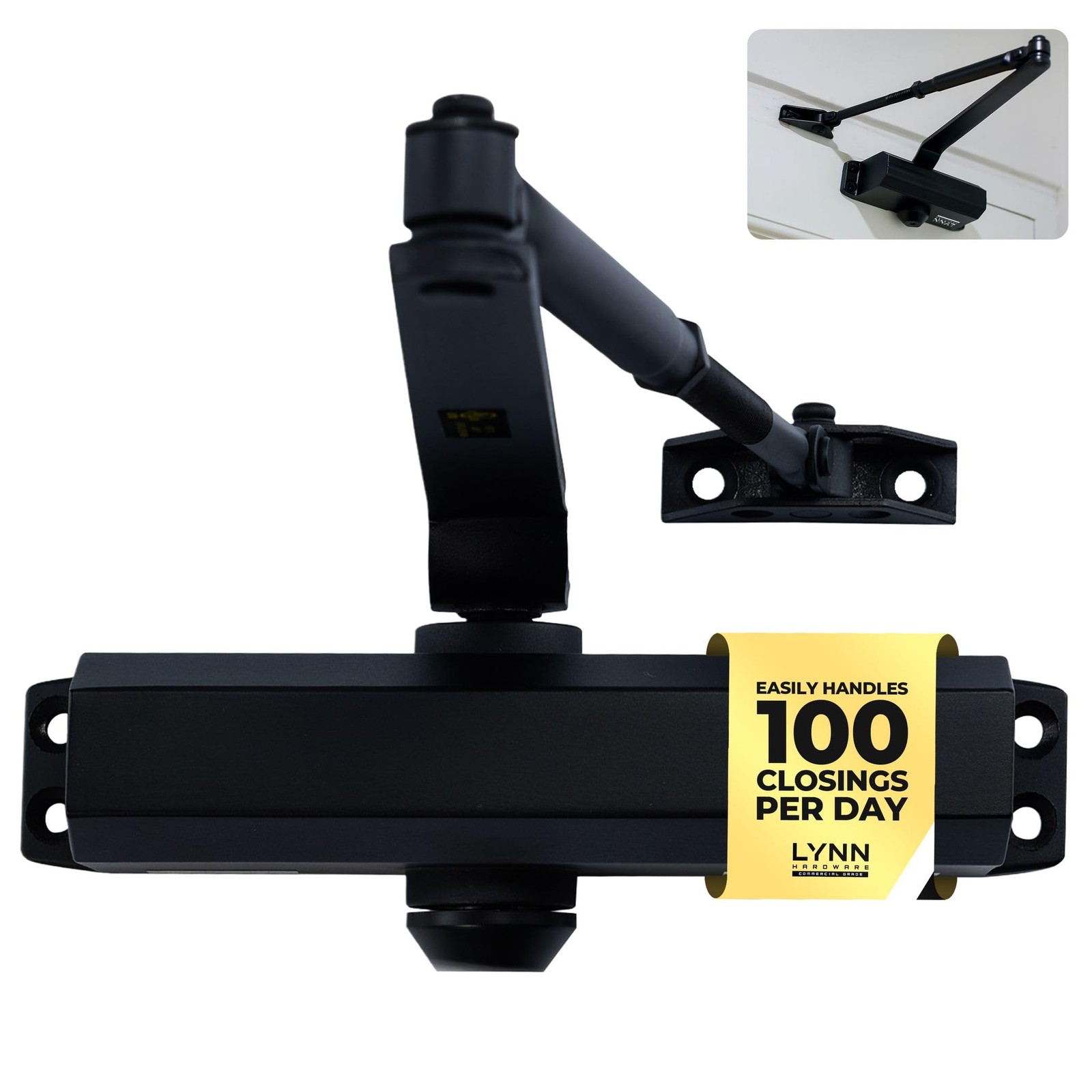 LYNN HARDWARE Medium Duty Automatic Door Closer Matte Black  Highly Durable C...