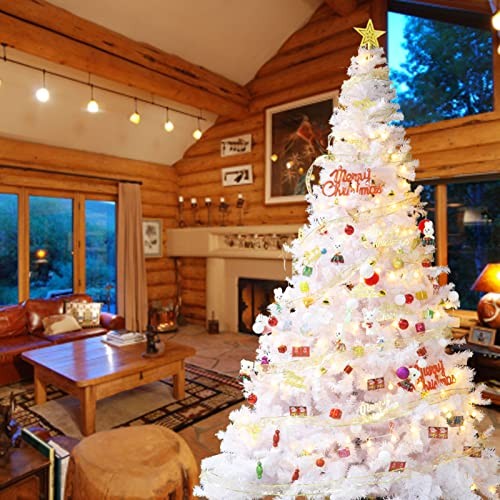 9FT Artificial Christmas Tree, Full Premium Hinged Artificial Pine 9ft White