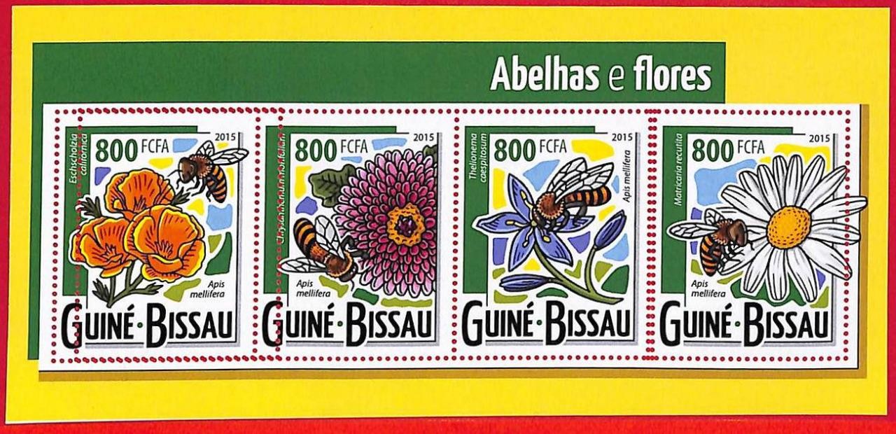 A5306 - GUINE-BISSAU - ERROR MISPERF Stamp Sheet - 2015 - Bees Flower