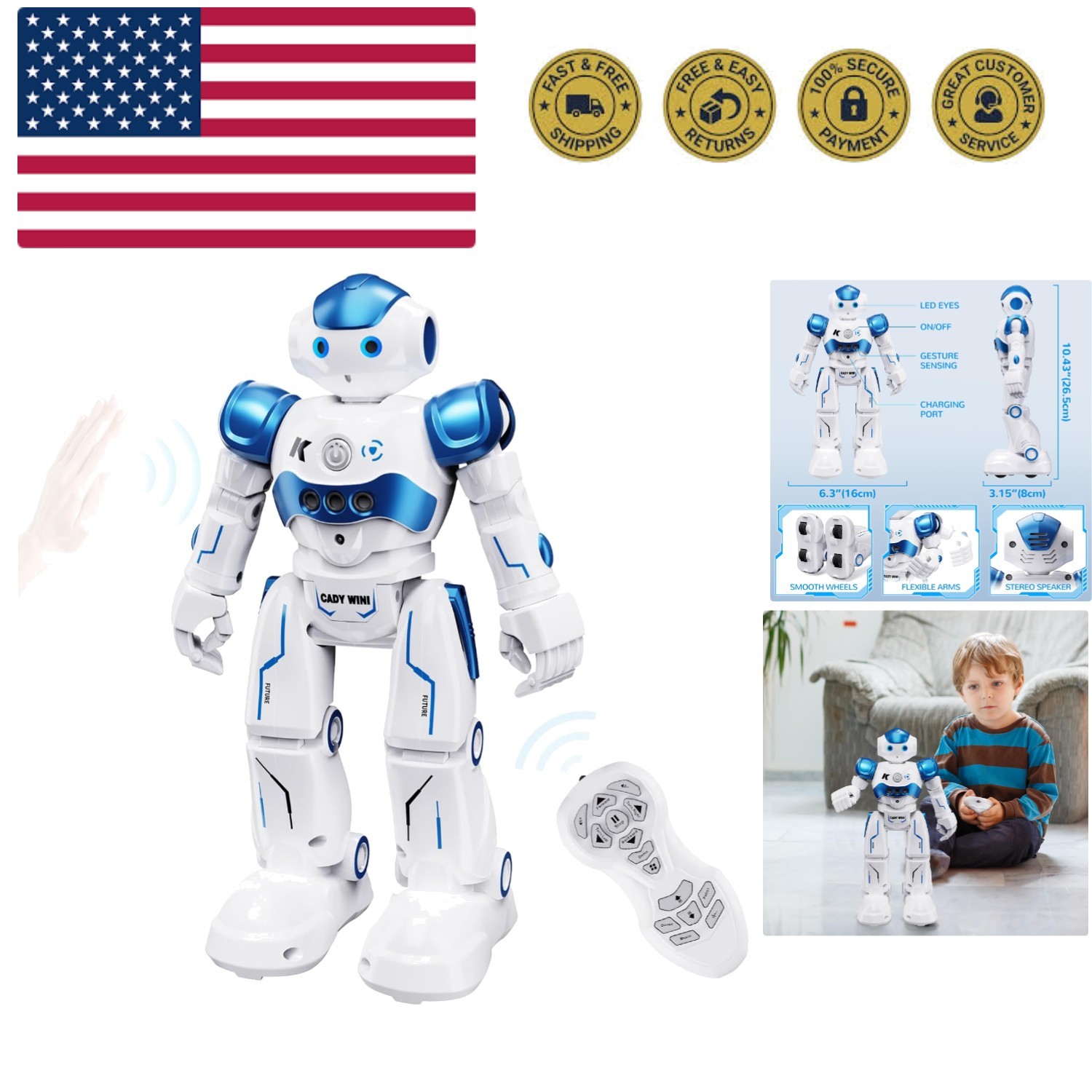 RC Robot Toys for Kids, Gesture Sensing Programmable Rechargeable Remote Cont...
