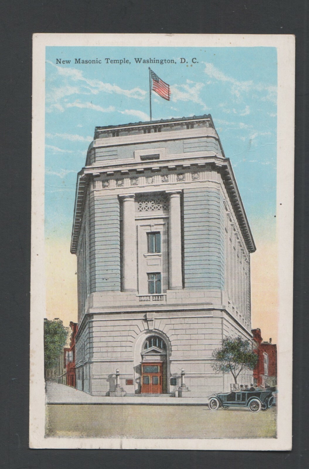 white border postcard "New Masonic Temple, Washington D.C." w/ 1925 postmark
