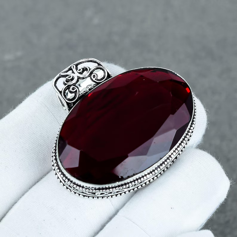 Mozambique Garnet Gemstone Handmade 925 Sterling Silver Jewelry Pendant Sz-2''