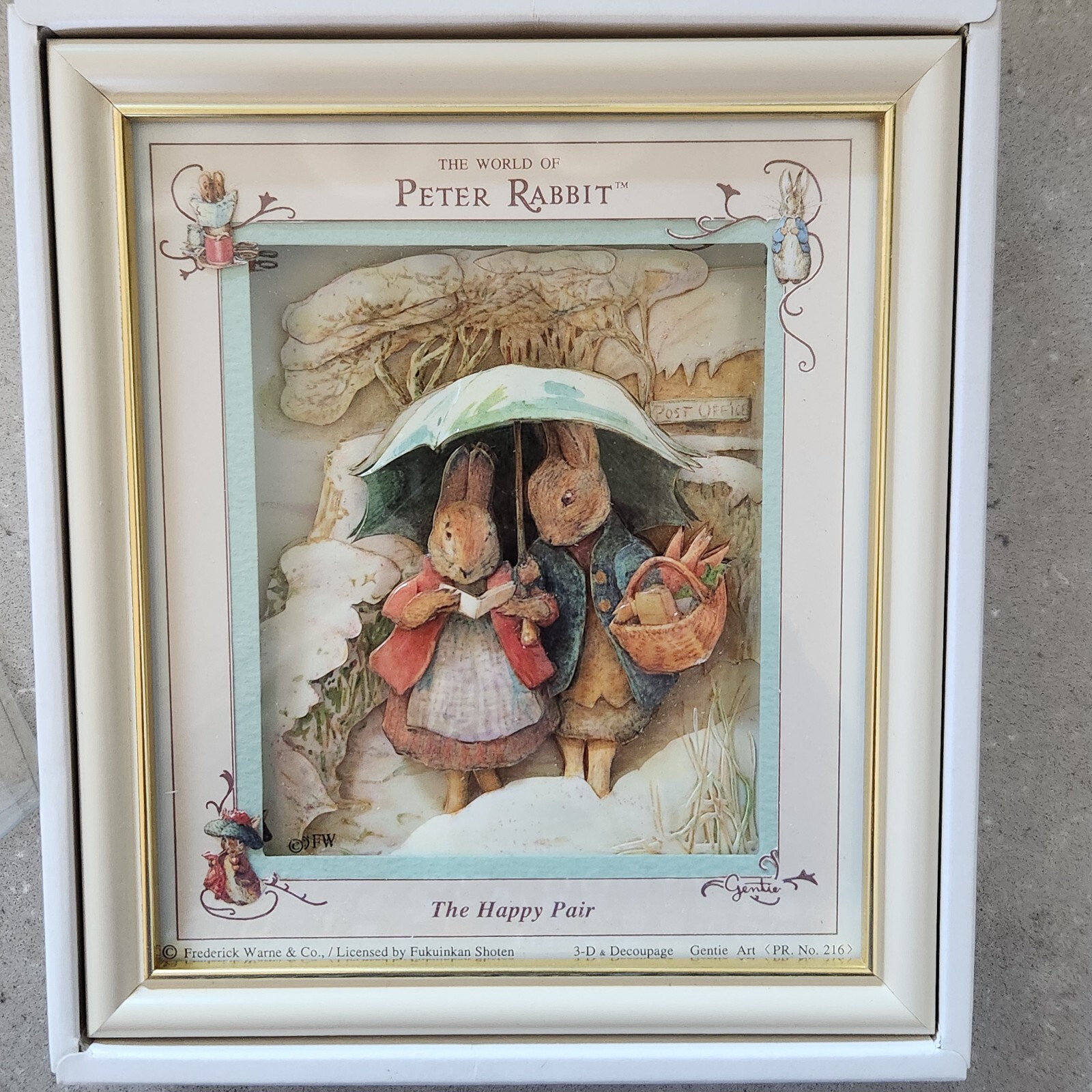 Vintage PETER RABBIT Shadow Box 3D Decopauge Art  JAPAN
