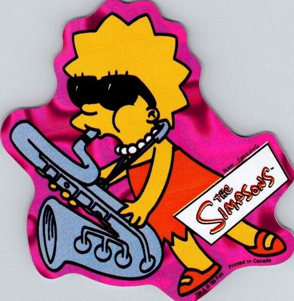 1998 Fox The Simpsons Lisa Saxophone Vending Machine Sticker Prism 3 1/4"