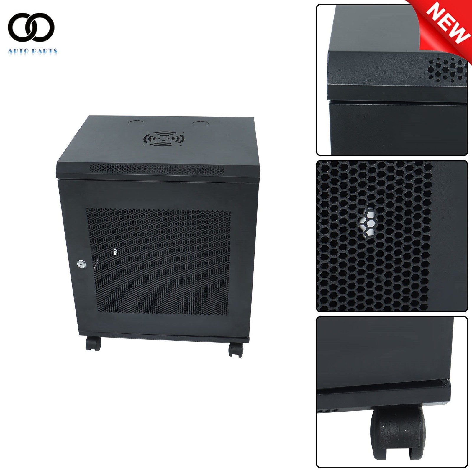 12U Wall Mount Server Rack Enclosure Iron mesh 15.5'' Deep Door Lock Fast Heat