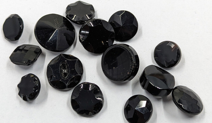 Antique Victorian 1800s Black Glass Mourning Round Button 14 pc Mix C30-6