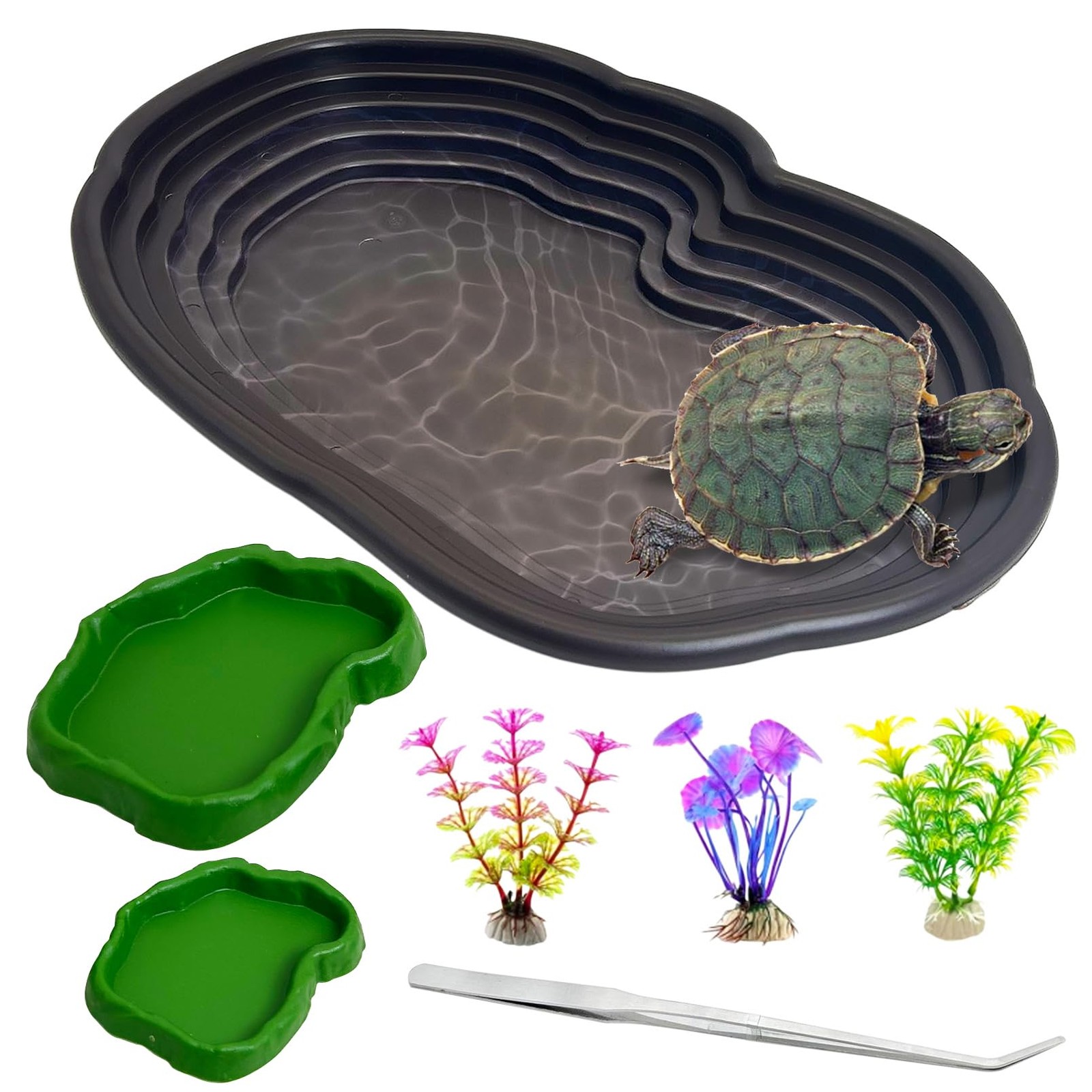 Apatal 7Pcs Reptile Water Dish Set w/ Ramp Extra Large Tortoise Bath Pool