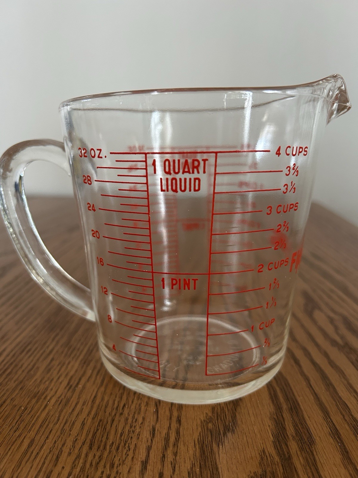 Fire King Vintage 32oz Glass 4-Cup Measuring Bowl Red Letters