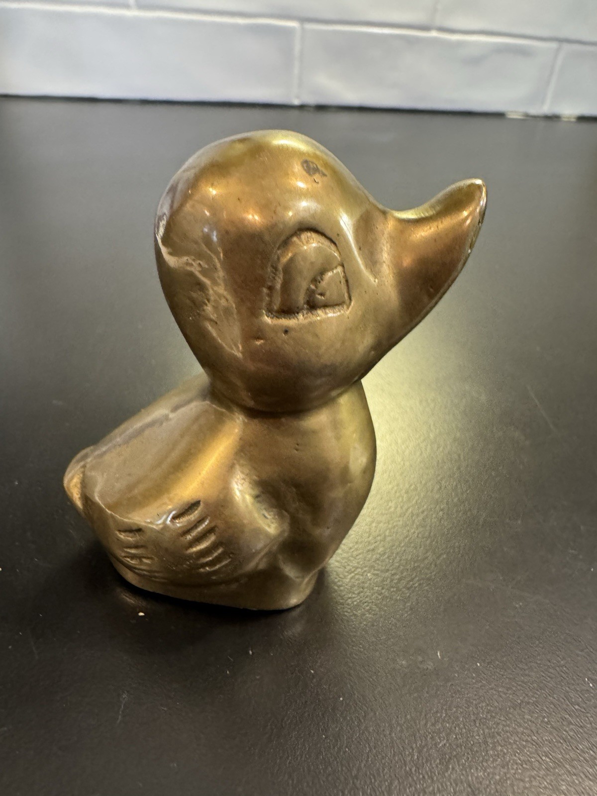 Vintage Solid Brass Duck Duckling Figurine 3"  MCM Farm Animal Cottage