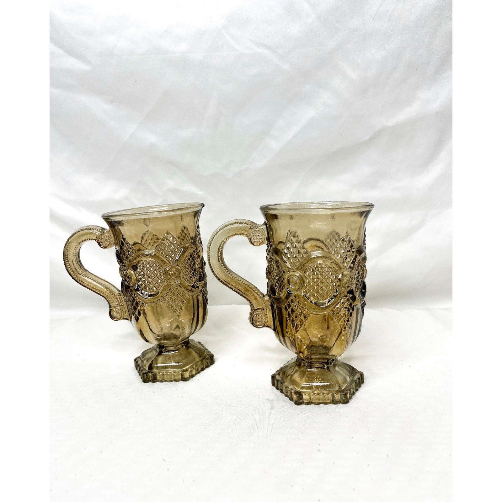 Set of two vintage avon cape cod smoke gray footed pedestal mugs