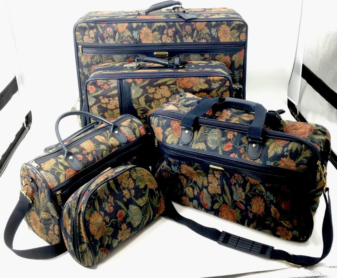 Jaguar Vintage 5-Piece Floral Canvas Luggage Set – Retro Travel Suitcases