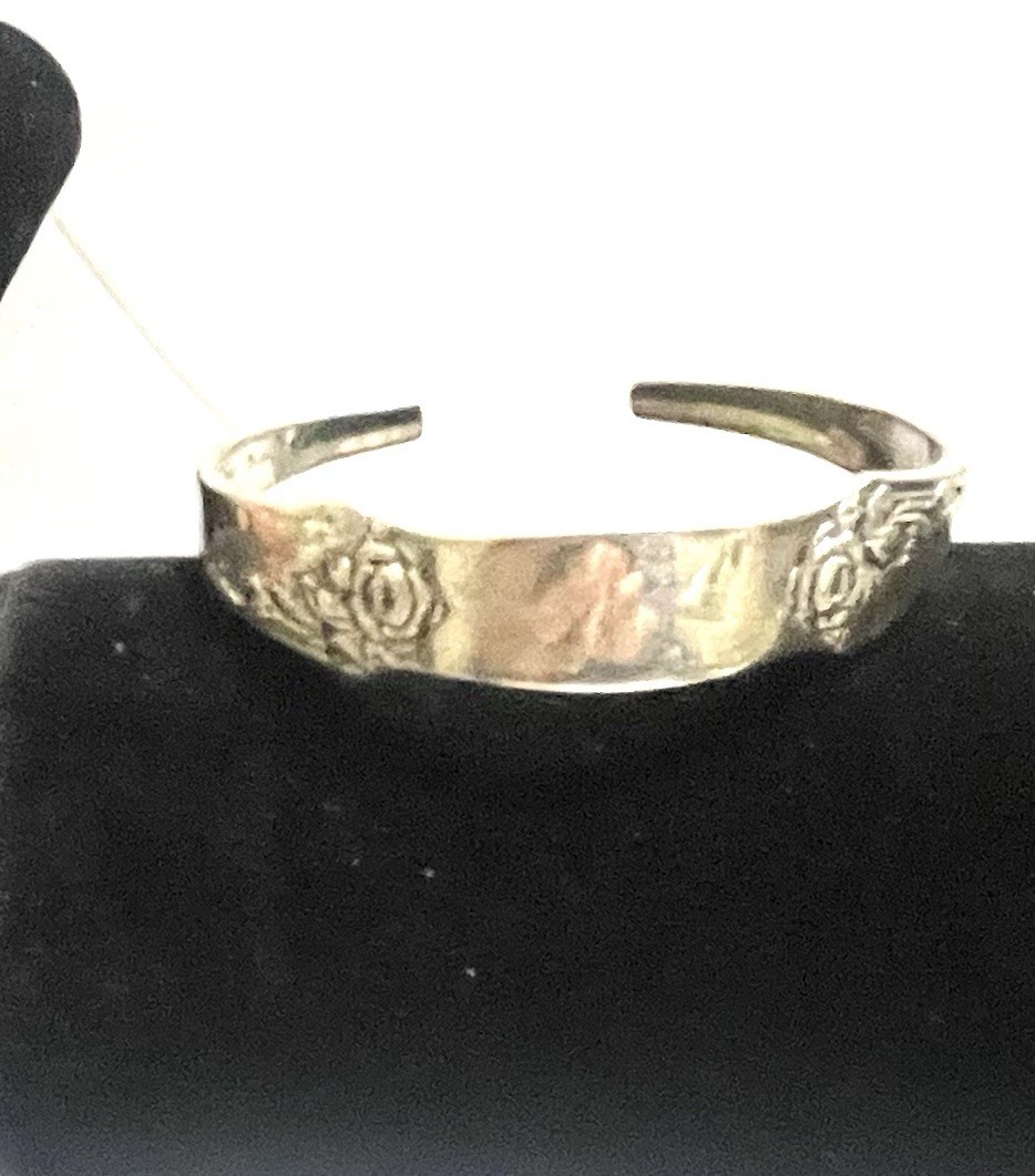 Sterling Silver Spoon Cuff Bracelet, Rose Pattern