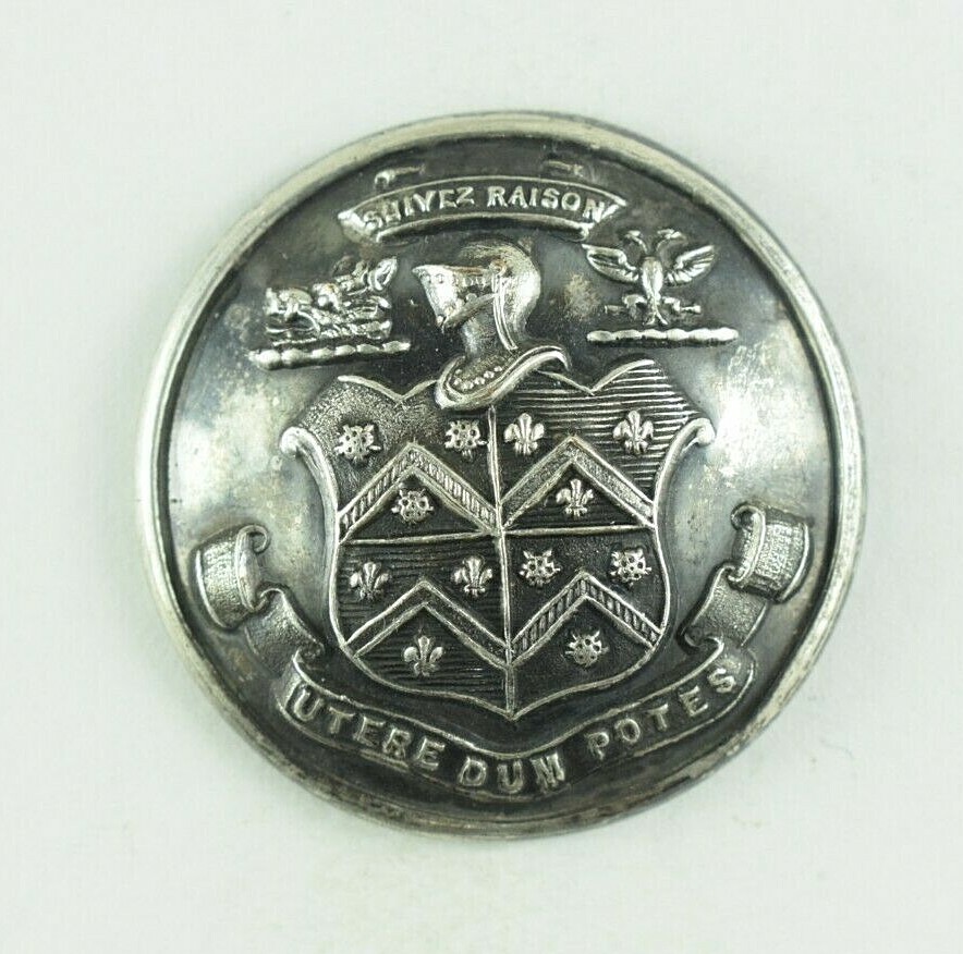 c.19th Irish Browne Family Crest Suivez Raison Uniform Button Original H4AT