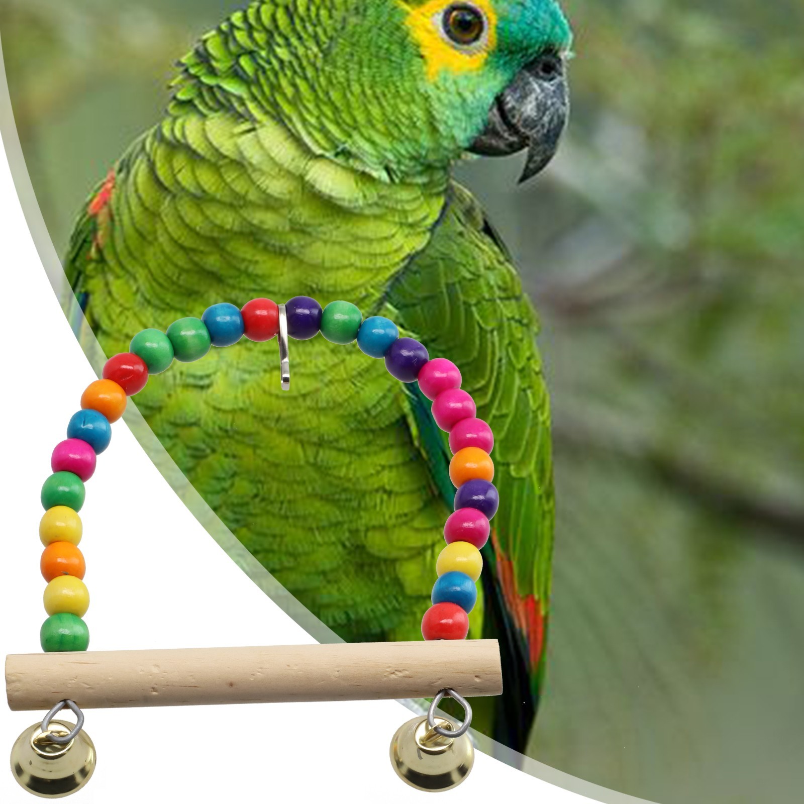 Exciting Bird Swing Toy Parrot Cage Toy With Natural Perch and Colorful Beads