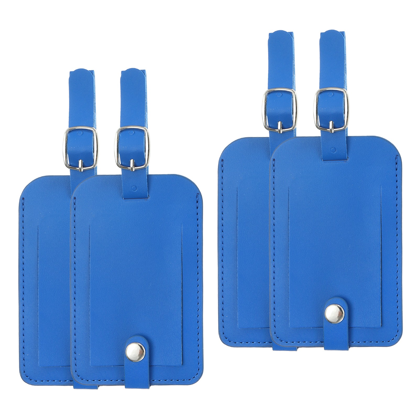 4 Set Luggage Bag Tags PU Leather Suitcase Name Travel ID Label Blue
