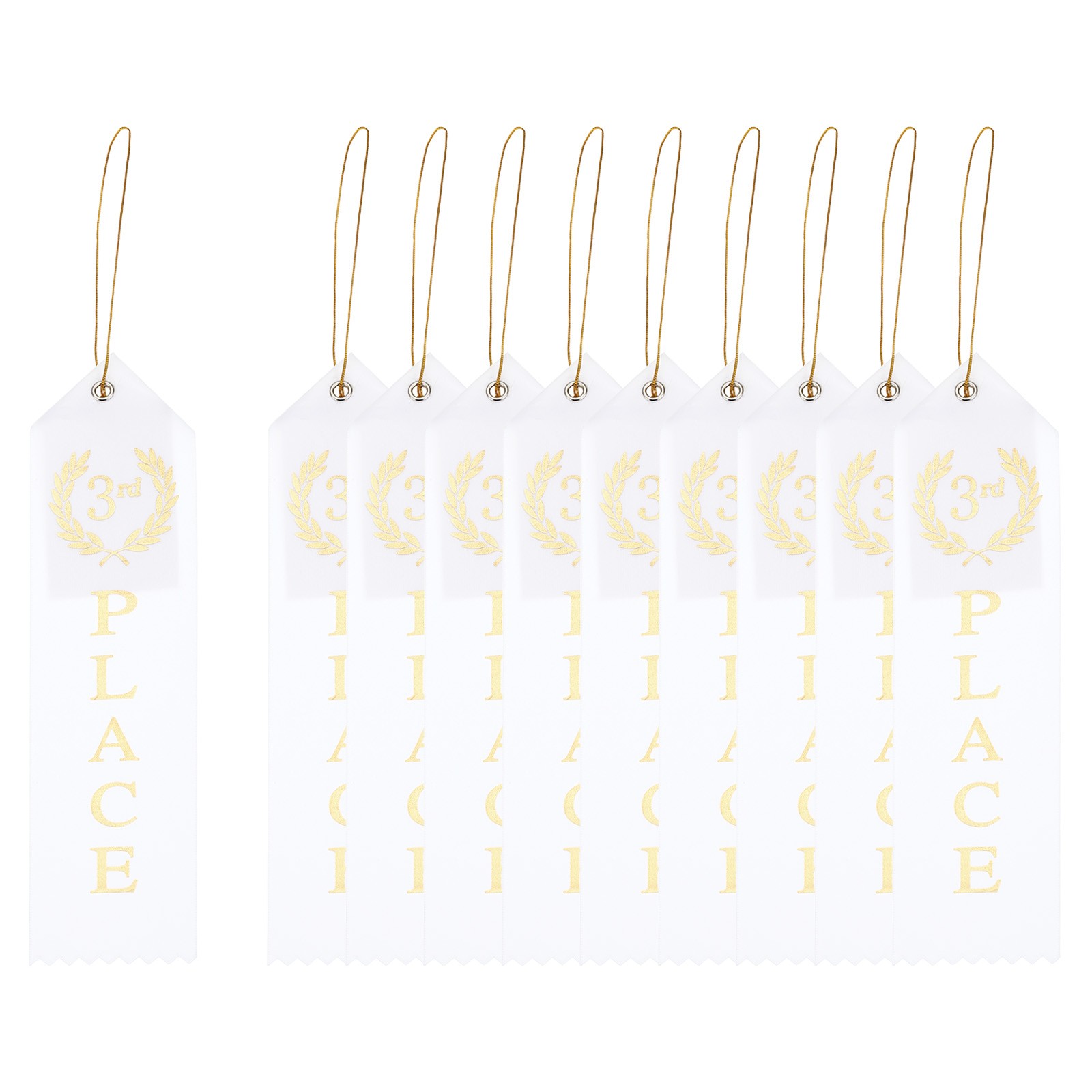 10Pcs Award Ribbons Three Place with Even Card and Rope, White