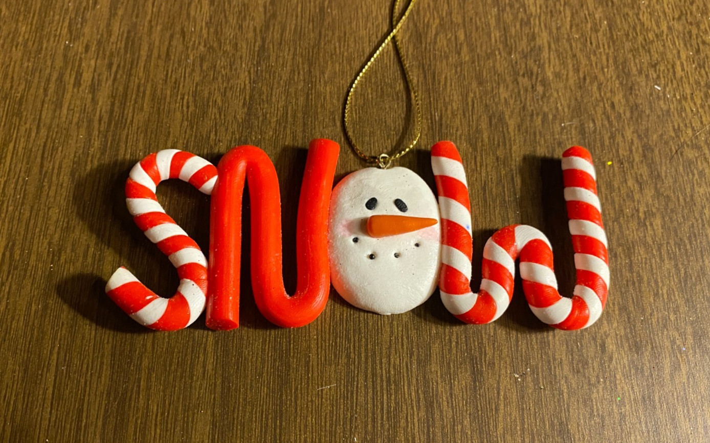 Polyresin SNOW Candy Cane Snowman Christmas Ornament 4 1/4"